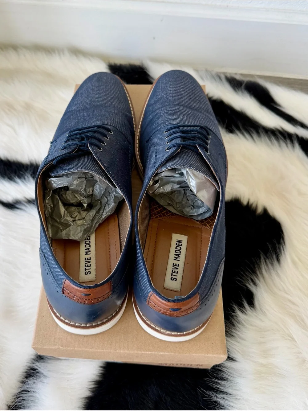 Steve Madden Men's Navy Canvas Derby Shoes, size 13, very good condition